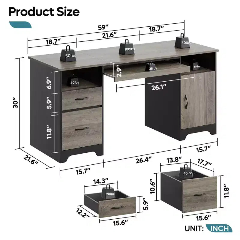 Bureau d'ordinateur avec tiroirs
