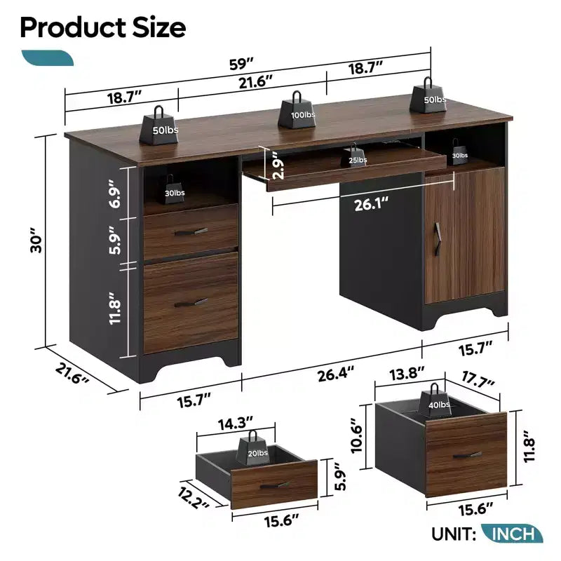 Bureau d'ordinateur avec tiroirs