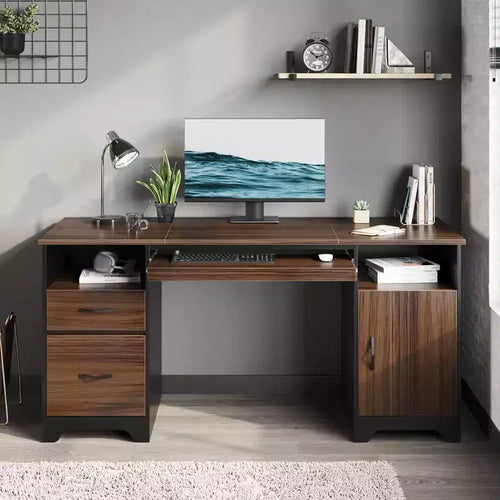 Bestier 59 Computer Desk with Drawers, Executive Desk with Storage Cabinet, Keyboard Tray for Home Office
