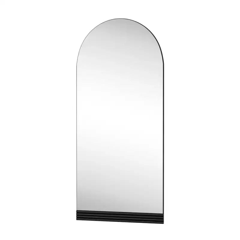 PexFix 31 in. W x 71 in. H Full-Length Arched Wood Frame Wall Mirror with Striped Wooden Base in Brown