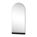PexFix 31 in. W x 71 in. H Full-Length Arched Wood Frame Wall Mirror with Striped Wooden Base in Brown