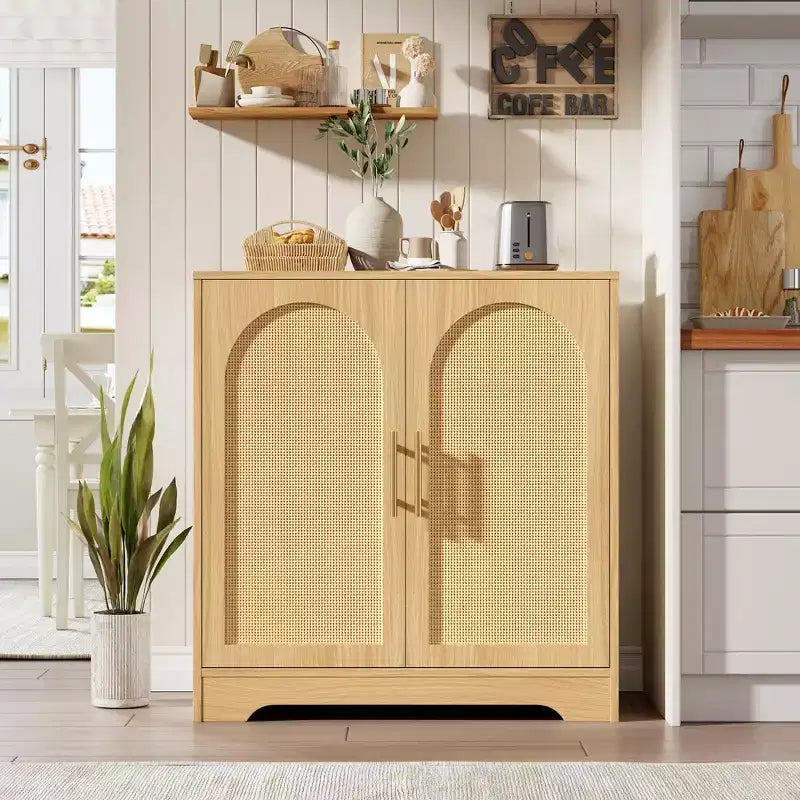 Meuble bas en rotin avec portes