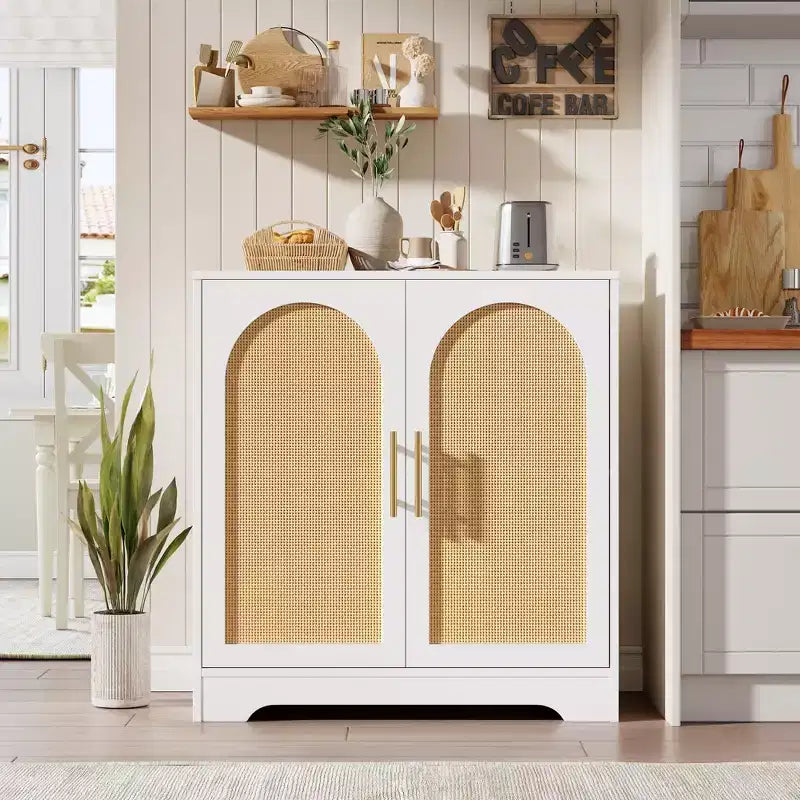 Meuble bas en rotin avec portes