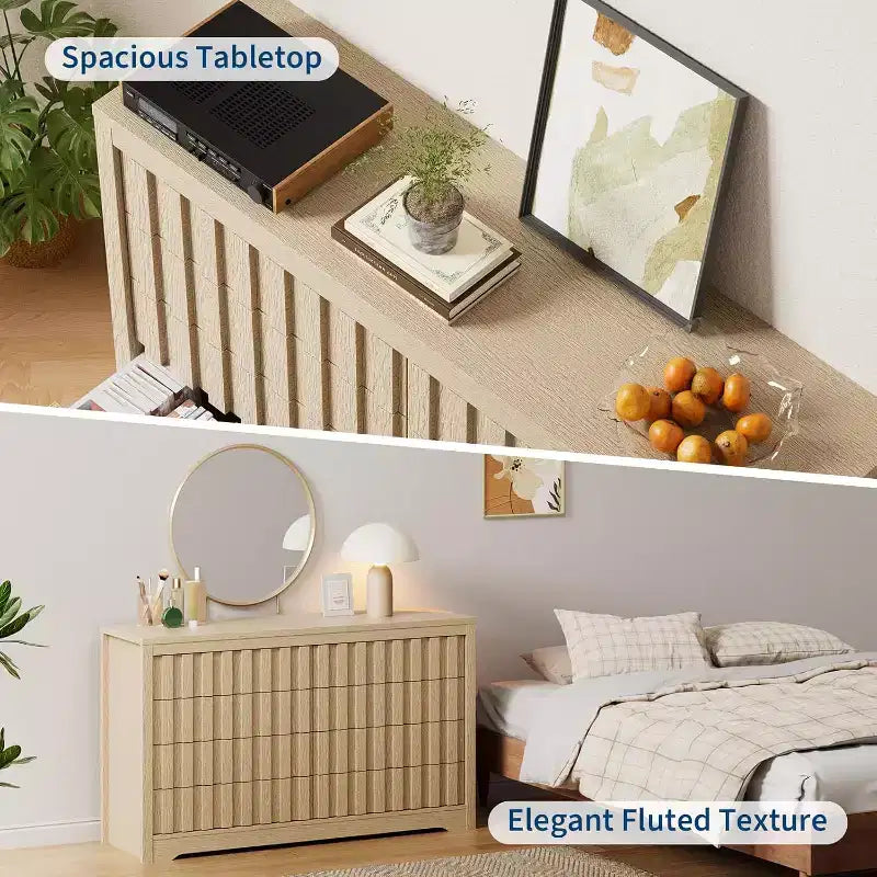 Tiroirs de commode cannelés