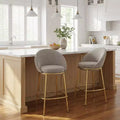 Set of 2 Metal Upholstered Barstools, Gold-Plated Frame with Ergonomic Half-Moon Backrest for Kitchen Home Bar - ModernLuxe