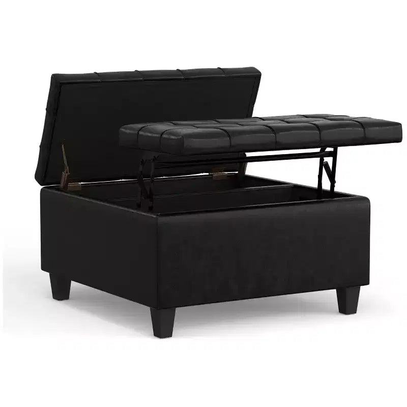 Harrison Small Square Coffee Table Storage Ottoman in Vegan Leather