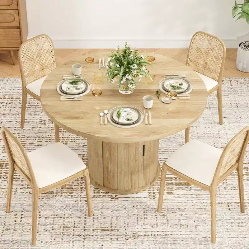 JVNOXK 43-inch round dining table, seats 4, compact wooden kitchen table with sturdy metal base, suitable for dining rooms, natural finish